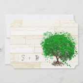 Emerald Heart Leaf Tree Barn Wood Wedding Einladung (Rückseite)