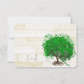 Emerald Heart Leaf Tree Barn Wood Wedding RSVP Karte (Rückseite)