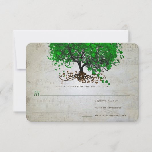 Emerald Heart Leaf Tree Wedding Invites RSVP Karte (Vorderseite)