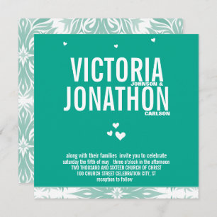 Emerald Heart Modern Floral Typografy Wedding Einladung