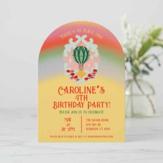 Emerald Hot Air Balloon Kindergeburtstag Einladung (Stehend Vorderseite)