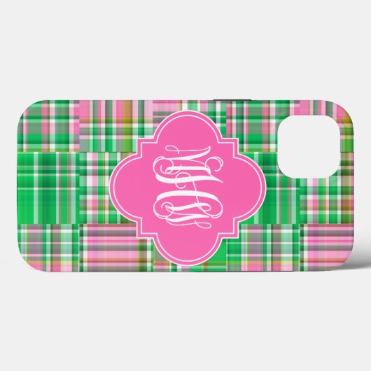 Emerald Hot Pink Madras Vine Script Monogram Case-Mate iPhone Hülle (Rückseite (Horizontal))