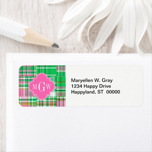 Emerald Hot Pink Preppy Patchwork Madras Monogram (Insitu)