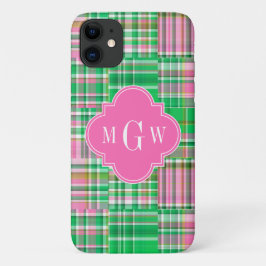 Emerald Hot Pink Preppy Patchwork Madras Monogram Case-Mate iPhone Hülle