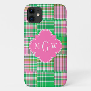 Emerald Hot Pink Preppy Patchwork Madras Monogram Case-Mate iPhone Hülle