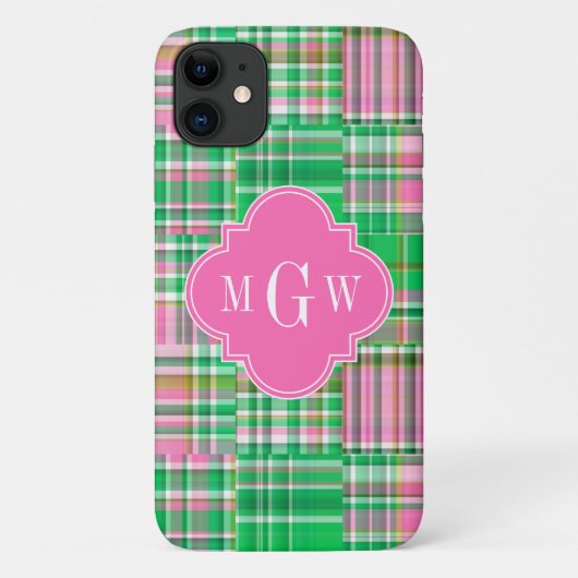 Emerald Hot Pink Preppy Patchwork Madras Monogram Case-Mate iPhone Hülle (Rückseite)