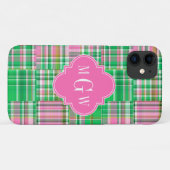 Emerald Hot Pink Preppy Patchwork Madras Monogram Case-Mate iPhone Hülle (Rückseite (Horizontal))