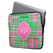 Emerald Hot Pink Preppy Patchwork Madras Monogram Laptopschutzhülle (Vorderseite Links)