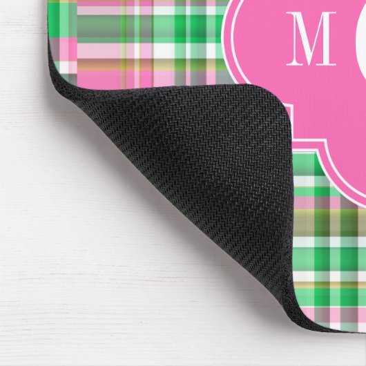 Emerald Hot Pink Preppy Patchwork Madras Monogram Mousepad (Ecke)