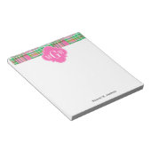 Emerald Hot Pink Preppy Patchwork Madras Monogram Notizblock (angewinkelt)