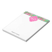 Emerald Hot Pink Preppy Patchwork Madras Monogram Notizblock (Rotiert)