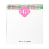 Emerald Hot Pink Preppy Patchwork Madras Monogram Notizblock (Vorderseite)