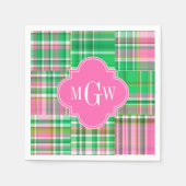 Emerald Hot Pink Preppy Patchwork Madras Monogram Serviette (Vorderseite)