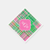 Emerald Hot Pink Preppy Patchwork Madras Monogram Serviette (Ecke)