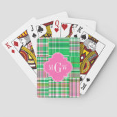 Emerald Hot Pink Preppy Patchwork Madras Monogram Spielkarten (Rückseite)