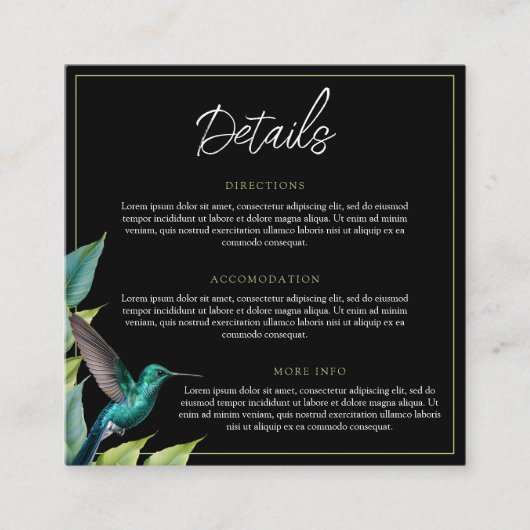 Emerald Hummingbird Tropical Blätter Wedding Begleitkarte (Vorderseite)