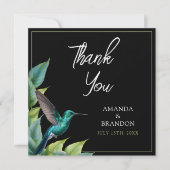 Emerald Hummingbird Tropical Blätter Wedding Dankeskarte (Vorderseite)