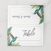 Emerald Hummingbird Tropical Blätter Wedding Platzkarte (Außenseite Aufgefaltet)