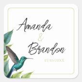 Emerald Hummingbird Tropical Blätter Wedding Quadratischer Aufkleber (Vorderseite)