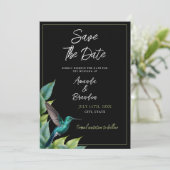 Emerald Hummingbird Tropical Blätter Wedding Save The Date (Stehend Vorderseite)