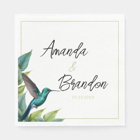 Emerald Hummingbird Tropical Blätter Wedding Serviette (Vorderseite)
