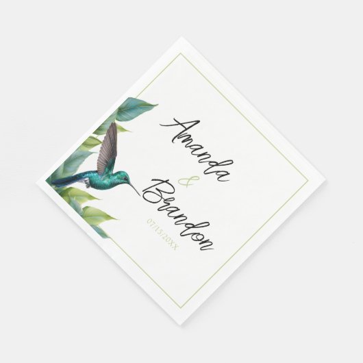 Emerald Hummingbird Tropical Blätter Wedding Serviette (Ecke)