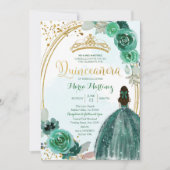Emerald & Hunter Green Rose 1 Mis Quince Einladung (Vorderseite)