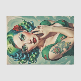 Emerald Ink Button-Up Girl mit Tattoos Decoupage Seidenpapier