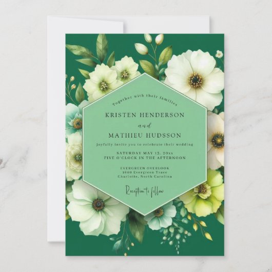 Emerald Ivory Anemone Wedding Einladung (Vorderseite)