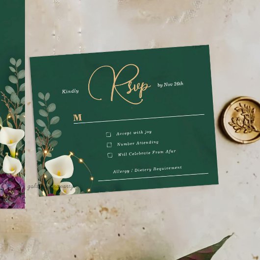 Emerald & Ivory Botanische Eleganz Hochzeit RSVP Karte
