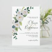 Emerald Ivory White Floral Elegante Hochzeit Einladung (Stehend Vorderseite)