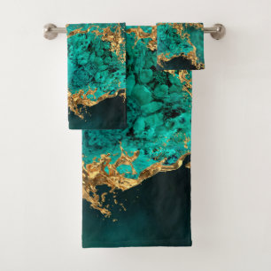 Emerald Jade Gold Spritzer Abstrakt Badhandtuch Set