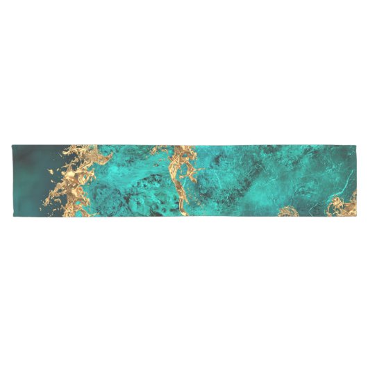 Emerald Jade Gold Spritzer Abstrakt Kurzer Tischläufer (Horizontal)