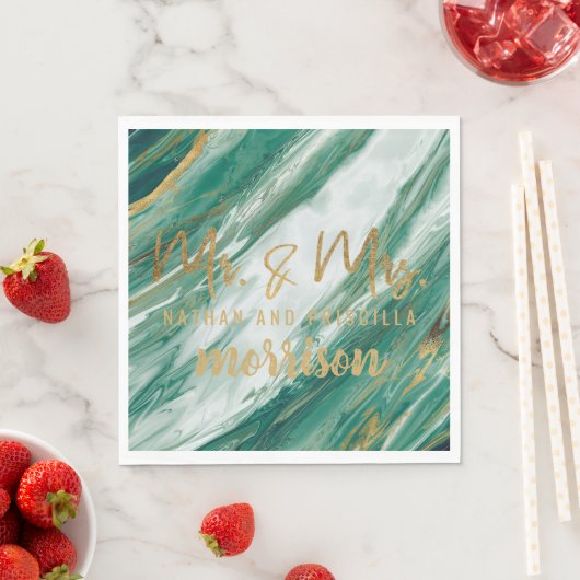 Emerald Jade Green Gold Painted Marmor Wedding Serviette (Beispiel)