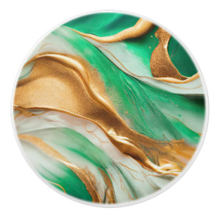 Emerald Jade Green und Gold Abstrakt Art Keramikknauf