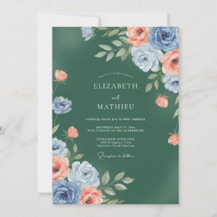 Emerald Korallen-Ranunculus-Eukalyptus-Hochzeit Einladung