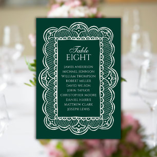 Emerald & Lace Old Money Hochzeits-Sitzordnung Tischnummer