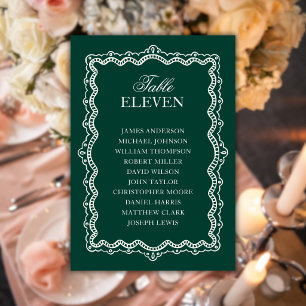 Emerald-Lace-Old-Money-Hochzeits-Sitzplan Tischnummer