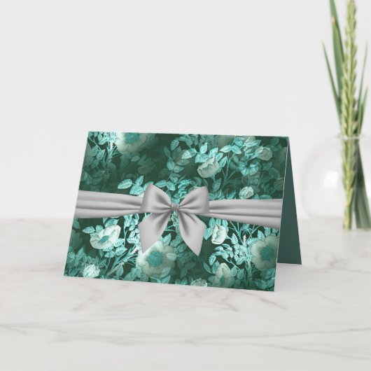 Emerald Lace White Bow Feiertagskarte (Vorderseite)