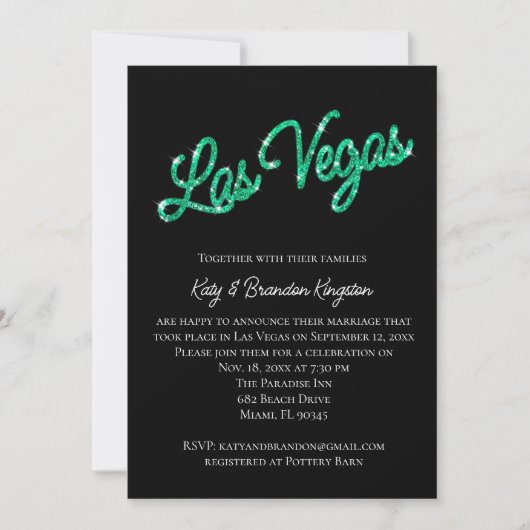 Emerald Las Vegas Glitzern Post Wedding Einladung (Vorderseite)