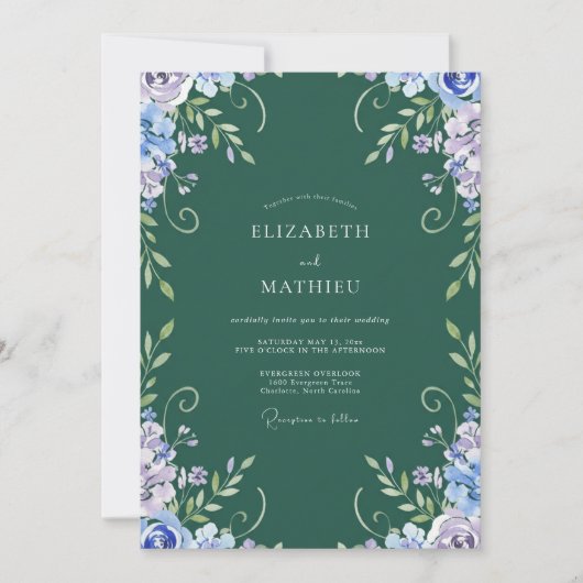 Emerald-Lavendel-Reben-Hochzeit Einladung (Vorderseite)