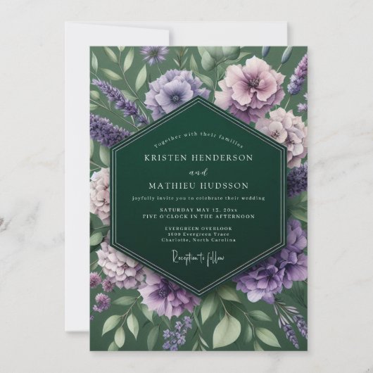 Emerald Lavender Moody Wedding Einladung (Vorderseite)