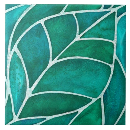 Emerald Leaf Watercolor Fliese (Vorderseite)