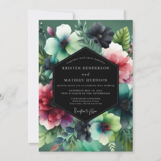 Emerald Leuchtende Flora Hochzeit Einladung (Vorderseite)