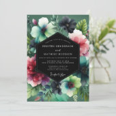 Emerald Leuchtende Flora Hochzeit Einladung (Stehend Vorderseite)
