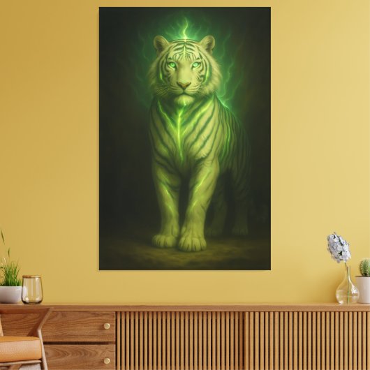 Emerald Lightcore White Tiger – Divine Stance Leinwanddruck (Insitu (Wohnzimmer))