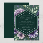 Emerald-Lila Botanische Hochzeit Einladung (Vorne/Hinten)