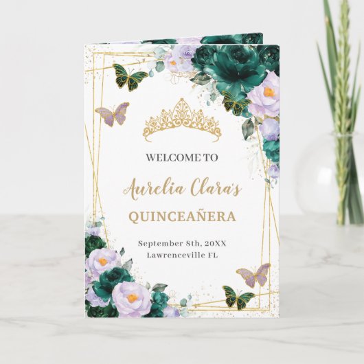 Emerald Lila Floral Quinceñera Orden der Veranstal Programm (Vorderseite)