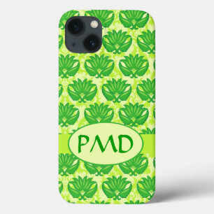 Emerald Lime Green Art Nouveau Damask Monogram iPhone 13 Hülle