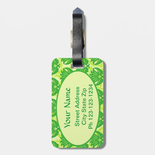 Emerald Lime Green Art Nouveau Damask Monogram Gepäckanhänger (Rückseite vertikal)